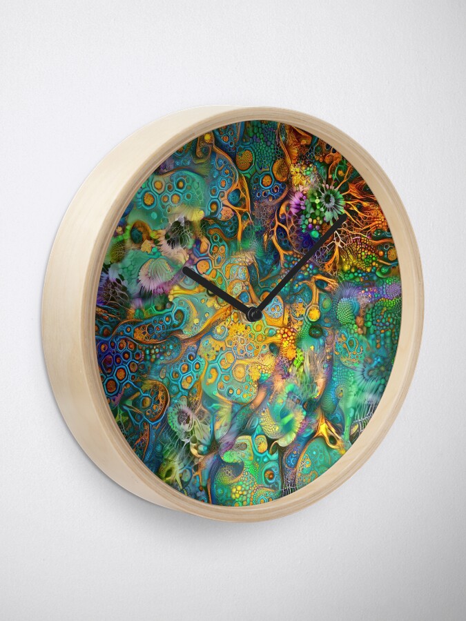 Alternate view of Deepdream floral fractalize abstraction Clock