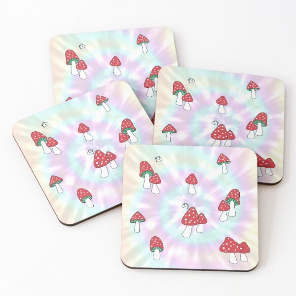 Item preview, Aesthetic Red Hatted Mushrooms and Butterflies on a Rainbow Pastel Tie Dye Background designed and sold by Good-Find.