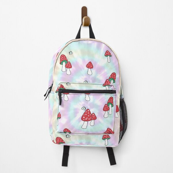 Item preview, Aesthetic Red Hatted Mushrooms and Butterflies on a Rainbow Pastel Tie Dye Background designed and sold by Good-Find.