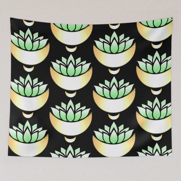Item preview, Light Green Lotus With Double Gold Crescent Moons designed and sold by RosieSunflower.