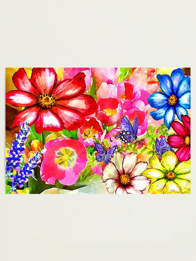 Impression photo for Sale avec l'œuvre « Jigsaw Puzzle Fleurs Bright Water  Colored Blooms Puzzle 1000 pièces Adultes » de l'artiste StickerArtwork