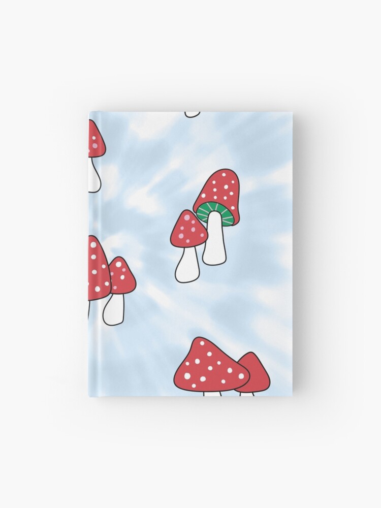 Aesthetic Red Hatted Mushrooms and Butterflies on a Light Blue Pastel Tie  Dye Background