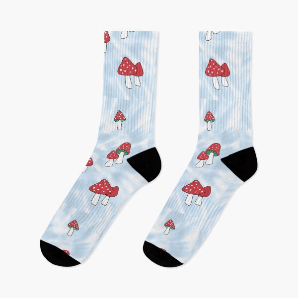 Item preview, Aesthetic Red Hatted Mushrooms and Butterflies on a Light Blue Pastel Tie Dye Background designed and sold by Good-Find.