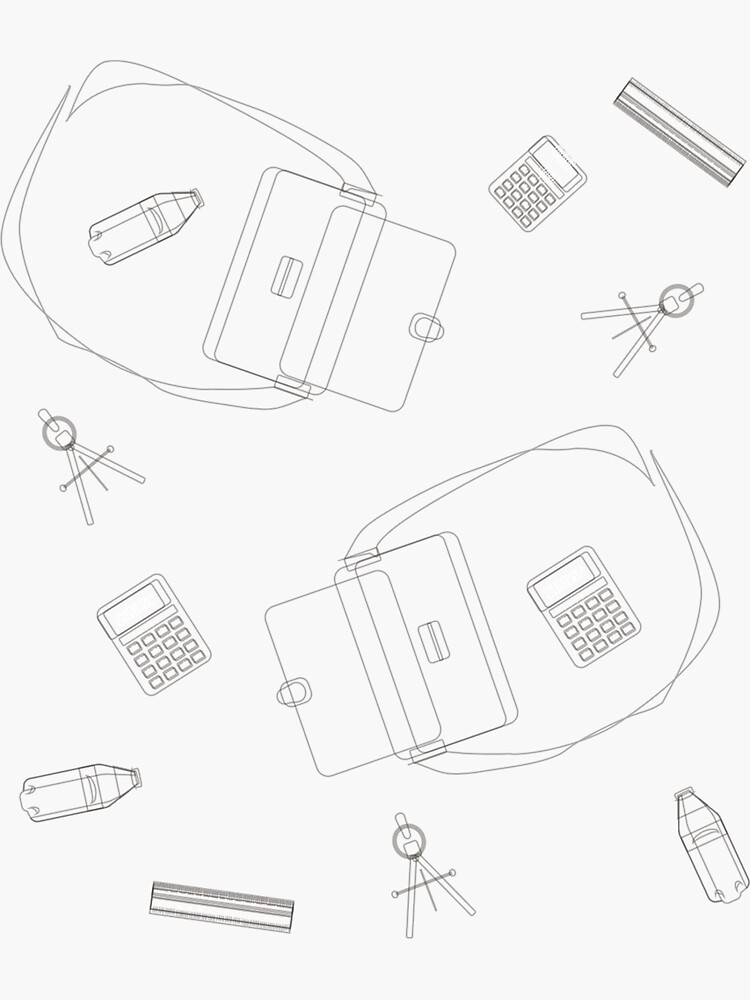 "Office/School Supplies Lineart" Sticker for Sale by
