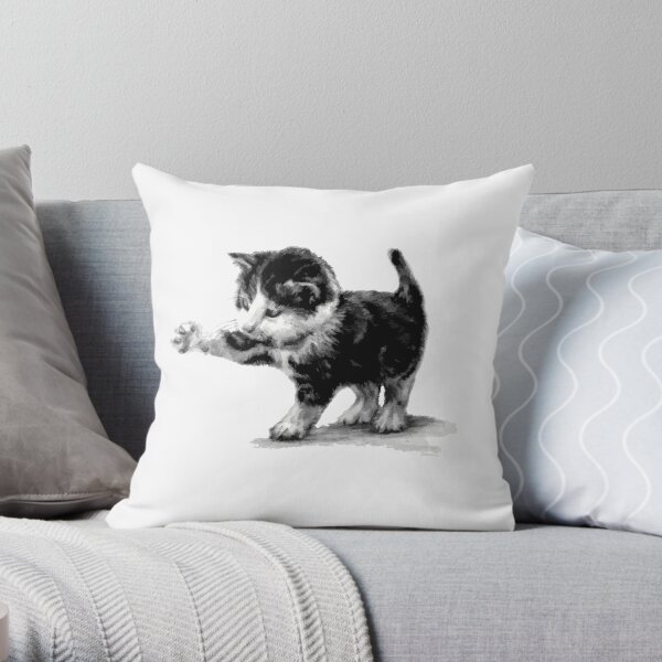 Kitten Cat Black and White Throw Pillow