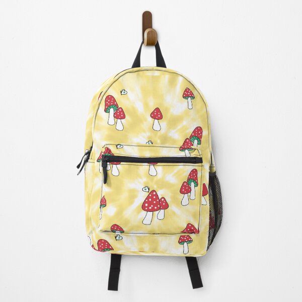 Item preview, Aesthetic Red Hatted Mushrooms and Butterflies on a Yellow Pastel Tie Dye Background designed and sold by Good-Find.