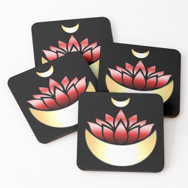 Item preview, Red Lotus With Double Gold Crescent Moons designed and sold by RosieSunflower.