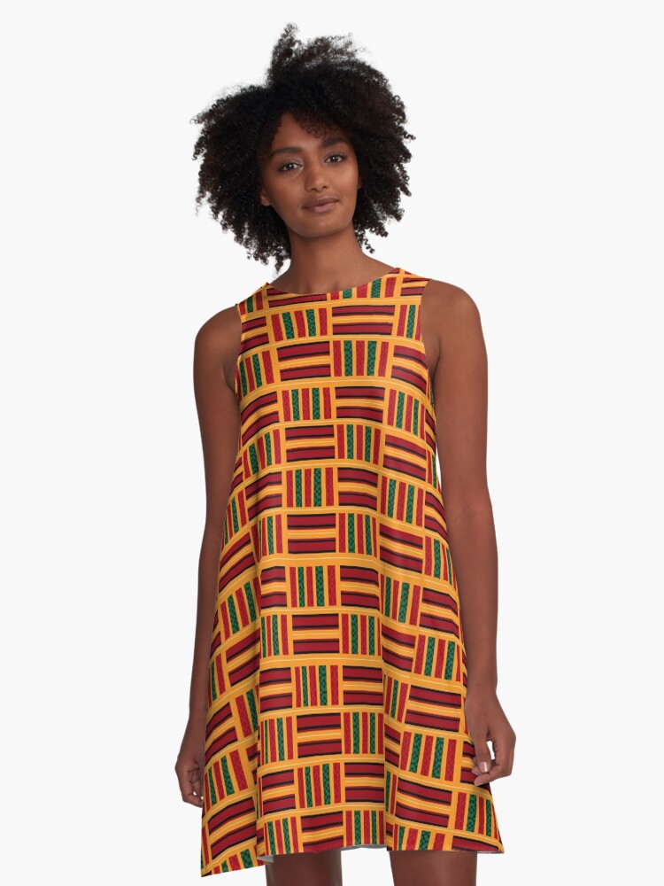 African Kente Cloth Textile Pattern A-Line Dress for Sale by