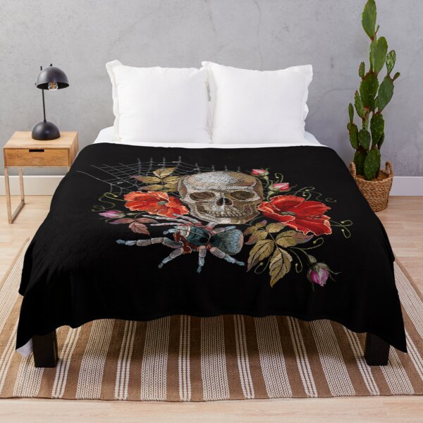 Item preview, Embroidery human skull, red poppies and spider designed and sold by matrioshka.