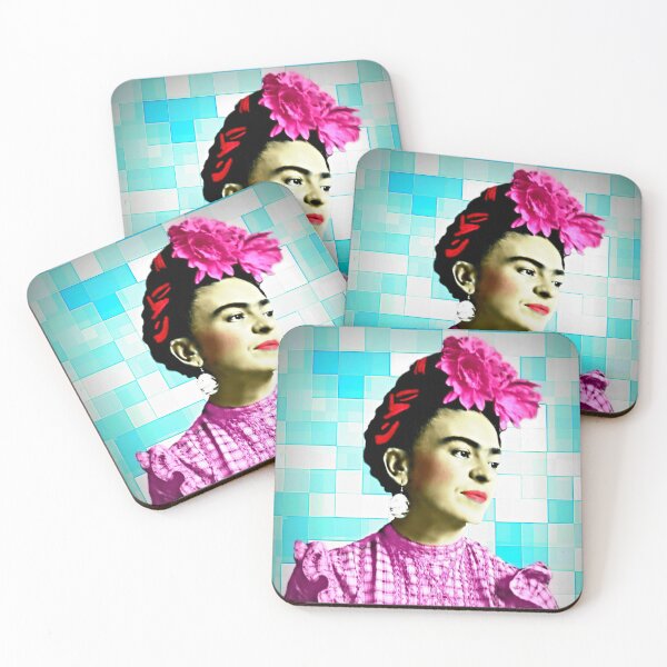 Item preview, Frida Kahlo Portrait Young Pink Aqua Blue designed and sold by FridaArtGallery.
