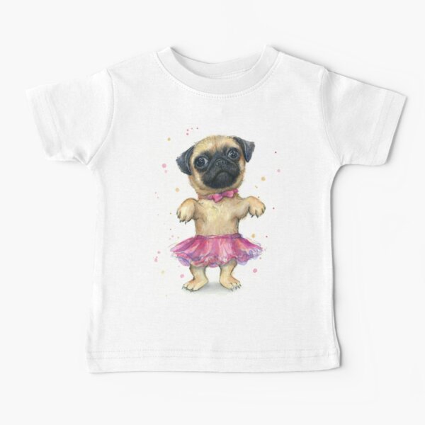 Not Available Pug Dog and Muscle Baby Girl Short Sleeve T-Shirt Flounced Graphic Shirt Dress for 2-6 Years Old Baby