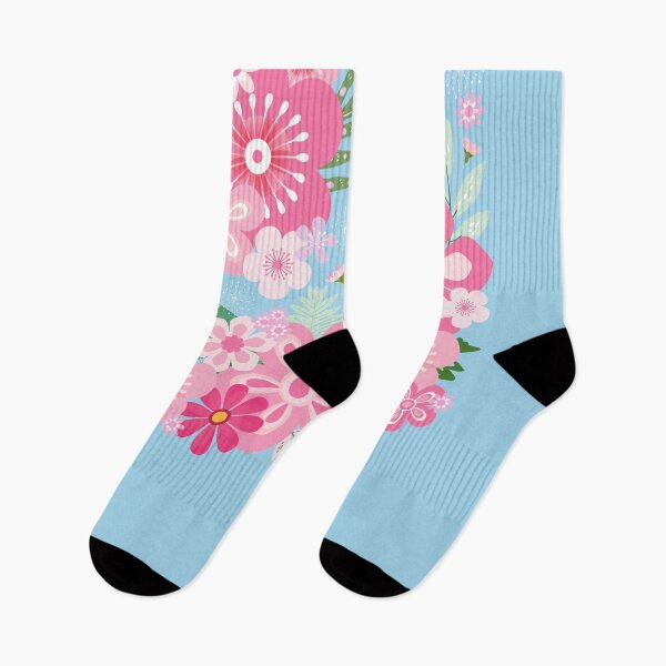 Artikelvorschau, Rosa Blumenparadies_Blauer Hintergrund entworfen und verkauft von leBoosh-Designs.