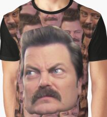 Ron Swanson Head Print Graphic T-Shirt