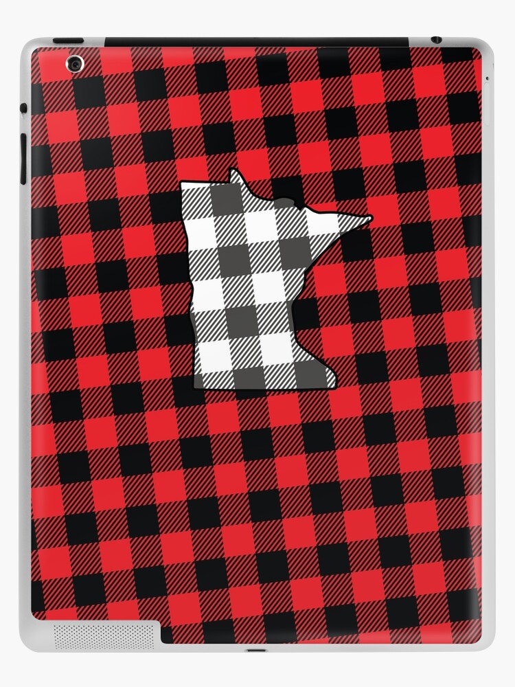 Minnesota White Silhouette on Red and Black Plaid Pattern | iPad Case & Skin