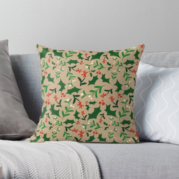 Christmas-Holly & Mistletoe Throw Pillow