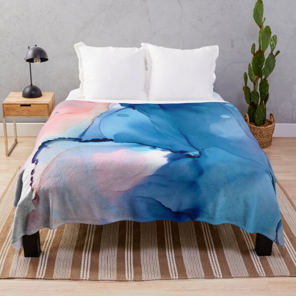 Item preview, Dreamy Blush-Pink + Indigo-Blue Abstract Modern Elegant Watercolor Painting designed and sold by EscapistDecor.