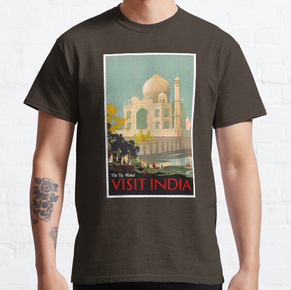 Taj Mahal Visit India Vintage Travel Poster Restored Classic T-Shirt