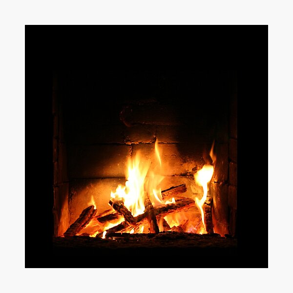Warm fire in fireplace Photographic Print