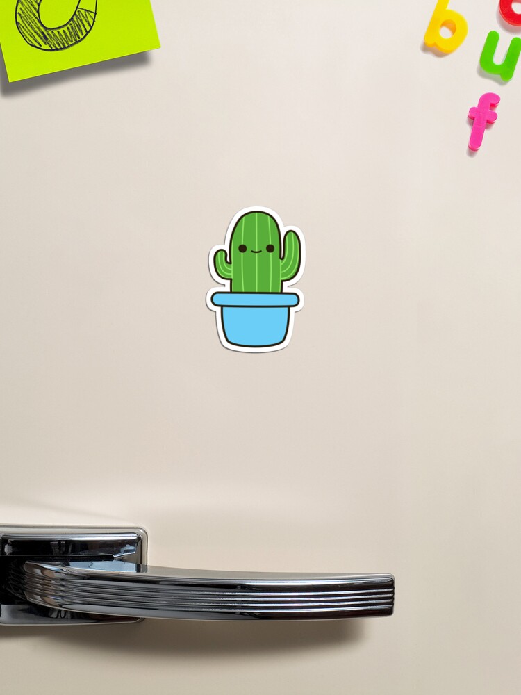 Cute cactus in blue pot Sticker for Sale by peppermintpopuk