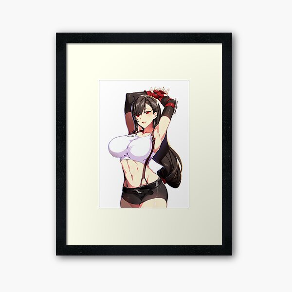 Busty Tifa Lockhart - Final Fantasy 7 Remake Advent Children, FF7. | White, pack Framed Art Print