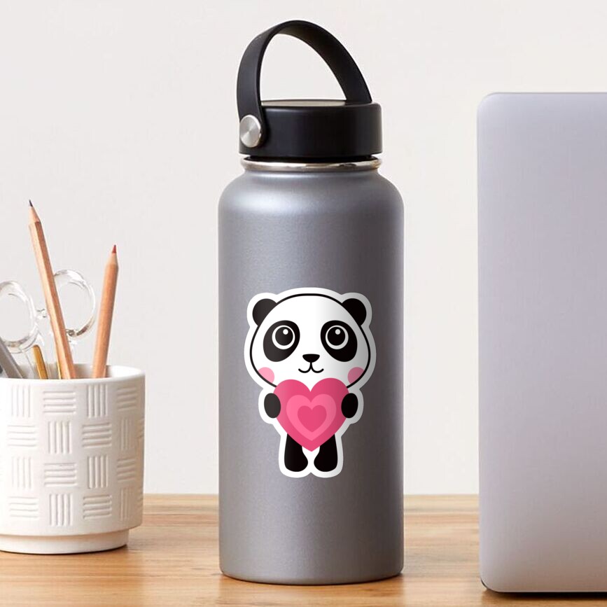 Panda holding pink love heart, cute cartoon illustration Sticker