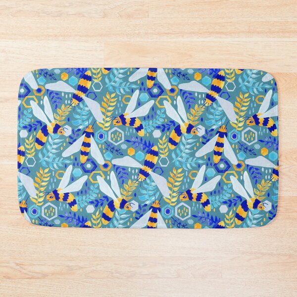 Item preview, Friendly Gouache Bees - Teal designed and sold by TigaTiga.