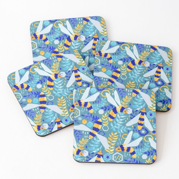 Item preview, Friendly Gouache Bees - Teal designed and sold by TigaTiga.