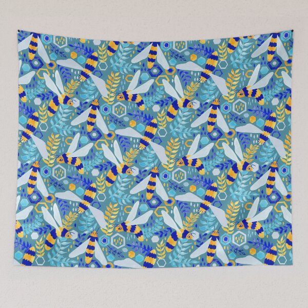 Item preview, Friendly Gouache Bees - Teal designed and sold by TigaTiga.