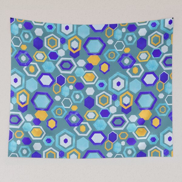 Item preview, Scattered Gouache Hexagons - Teal designed and sold by TigaTiga.