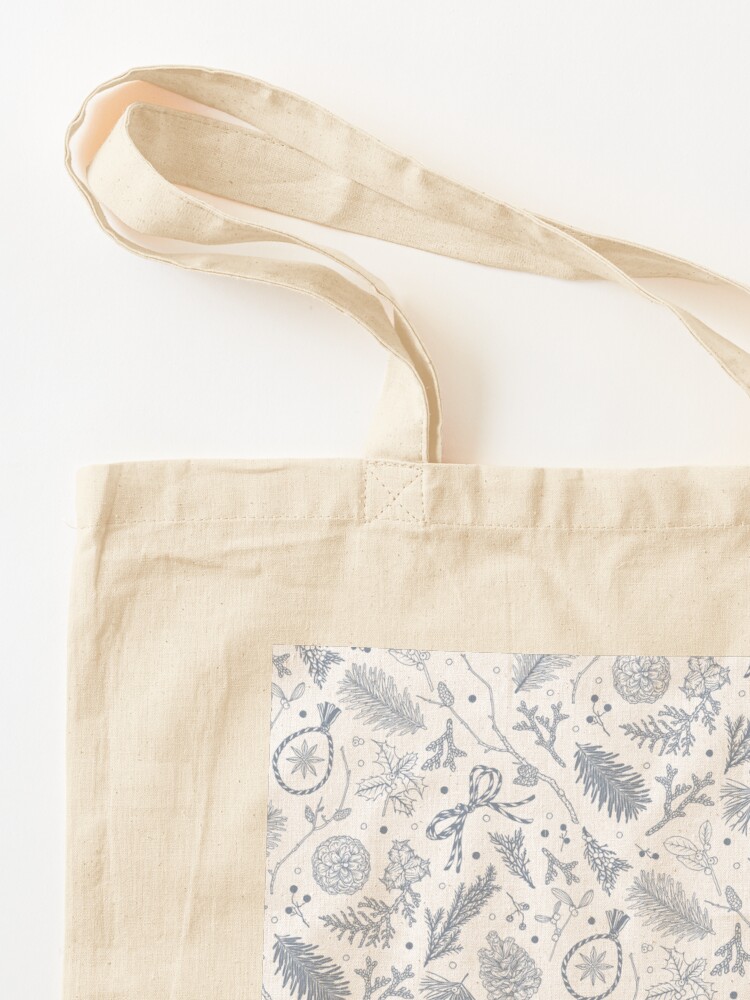 Thumbnail 3 of 5, Tote Bag, Winter Evergreens Pattern On White designed and sold by karolfuldesigns.