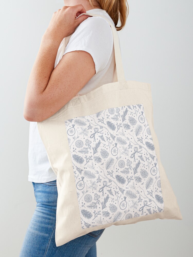 Thumbnail 1 of 5, Tote Bag, Winter Evergreens Pattern On White designed and sold by karolfuldesigns.