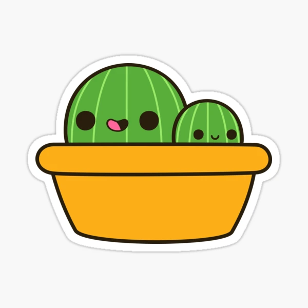 Cute cactus in blue pot Sticker for Sale by peppermintpopuk