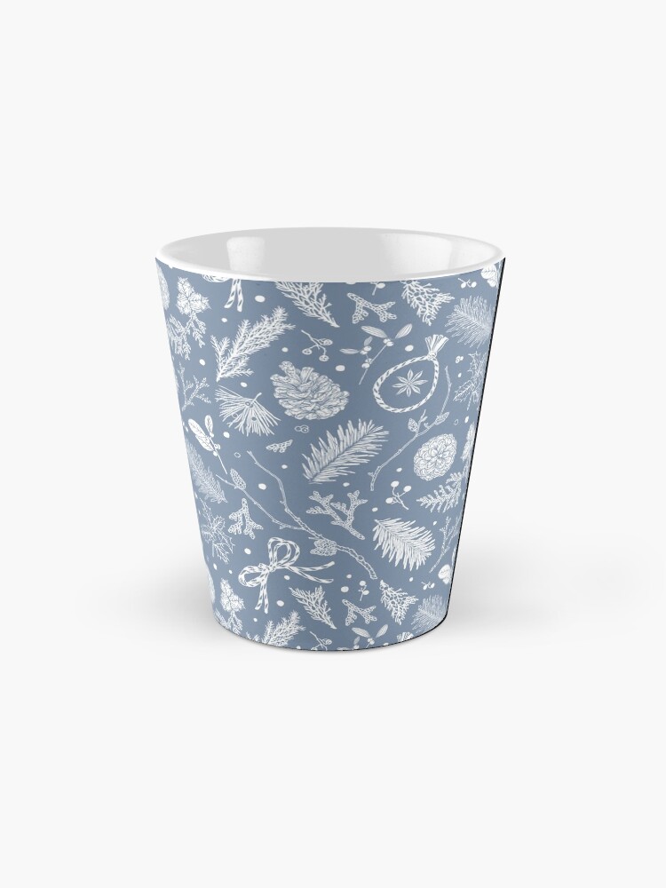 Thumbnail 2 of 4, Coffee Mug, Winter Evergreens Pattern On Dark Blue designed and sold by karolfuldesigns.