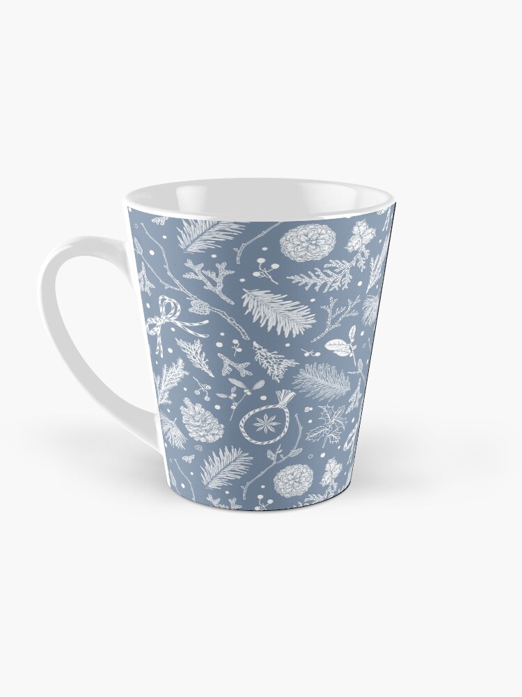Thumbnail 3 of 4, Coffee Mug, Winter Evergreens Pattern On Dark Blue designed and sold by karolfuldesigns.