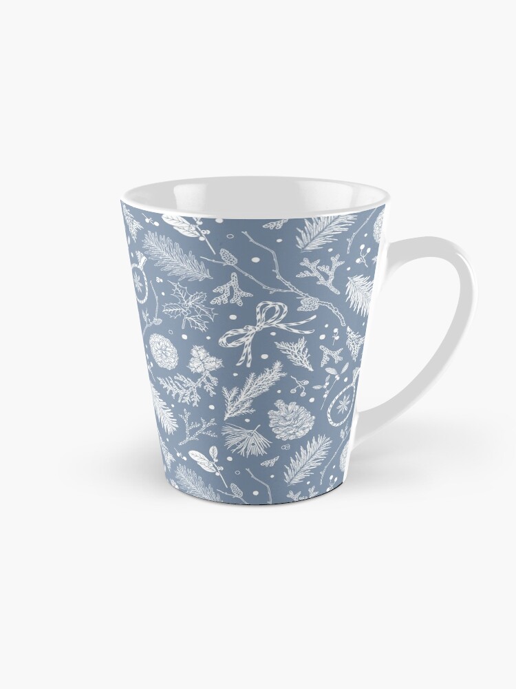 Thumbnail 1 of 4, Coffee Mug, Winter Evergreens Pattern On Dark Blue designed and sold by karolfuldesigns.