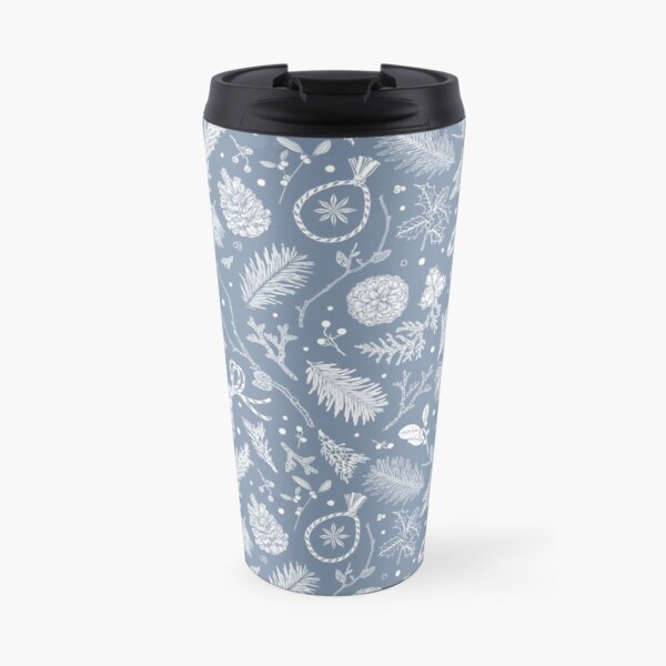 Winter Evergreens Pattern On Dark Blue Travel Mug
