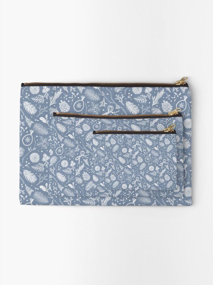 Thumbnail 2 of 4, Zipper Pouch, Winter Evergreens Pattern On Dark Blue designed and sold by karolfuldesigns.