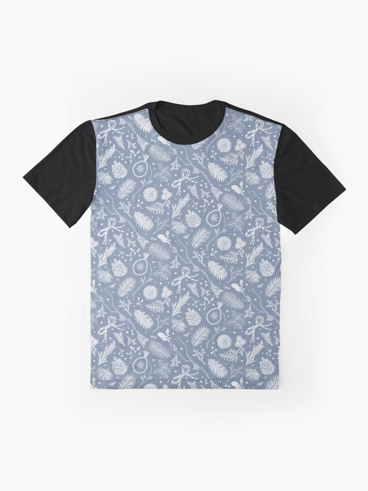 Thumbnail 4 of 5, Graphic T-Shirt, Winter Evergreens Pattern On Dark Blue designed and sold by karolfuldesigns.