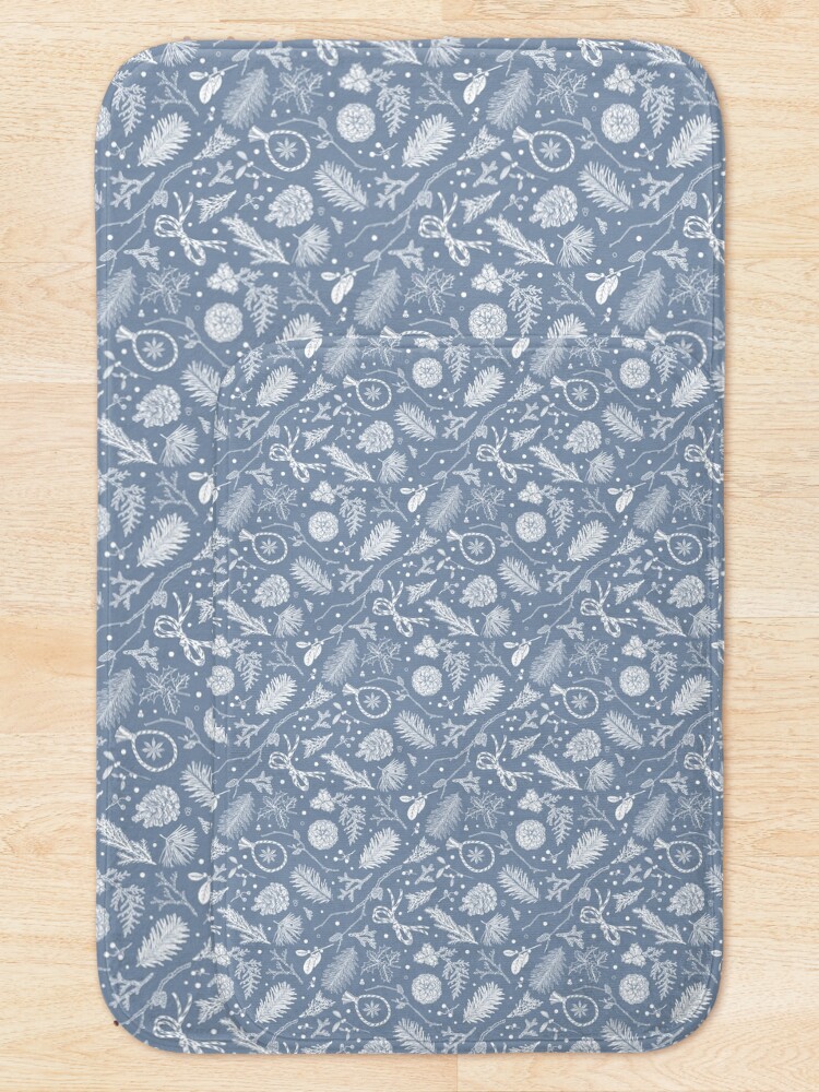 Thumbnail 5 of 6, Bath Mat, Winter Evergreens Pattern On Dark Blue designed and sold by karolfuldesigns.