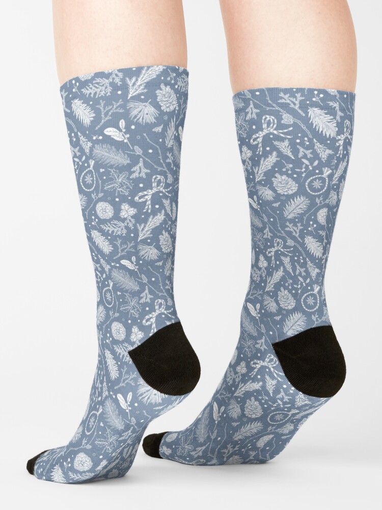 Thumbnail 4 of 5, Socks, Winter Evergreens Pattern On Dark Blue designed and sold by karolfuldesigns.