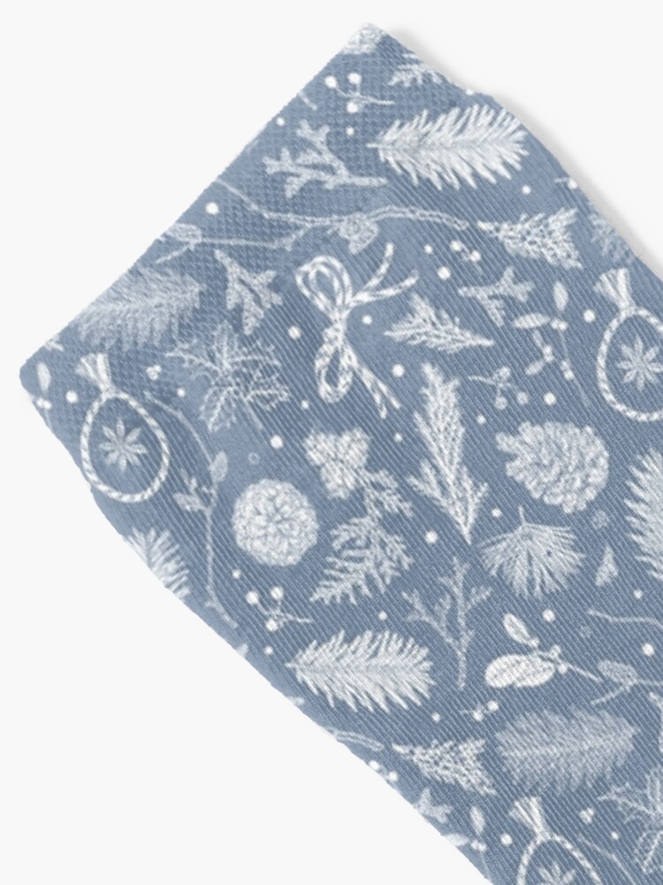 Thumbnail 2 of 5, Socks, Winter Evergreens Pattern On Dark Blue designed and sold by karolfuldesigns.