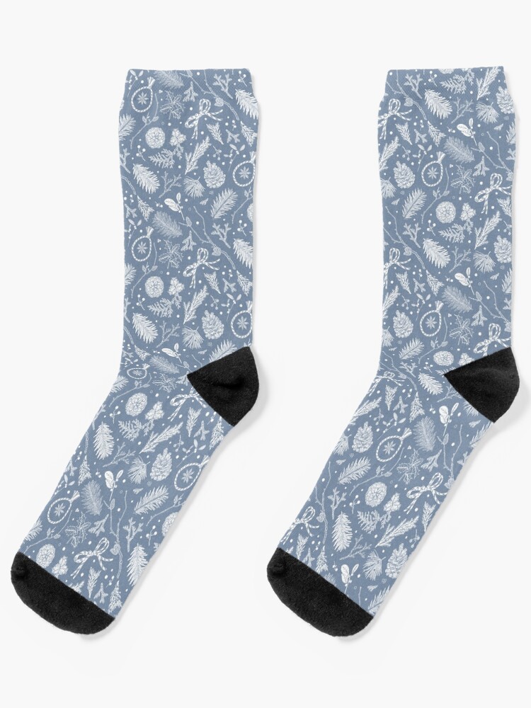 Thumbnail 1 of 5, Socks, Winter Evergreens Pattern On Dark Blue designed and sold by karolfuldesigns.