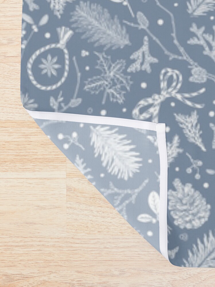 Thumbnail 2 of 5, Shower Curtain, Winter Evergreens Pattern On Dark Blue designed and sold by karolfuldesigns.