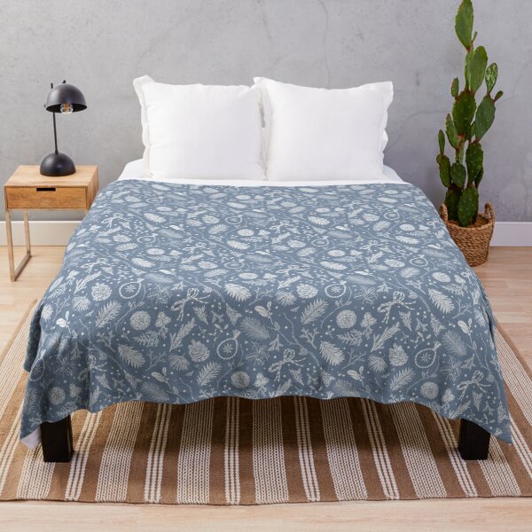 Winter Evergreens Pattern On Dark Blue Throw Blanket