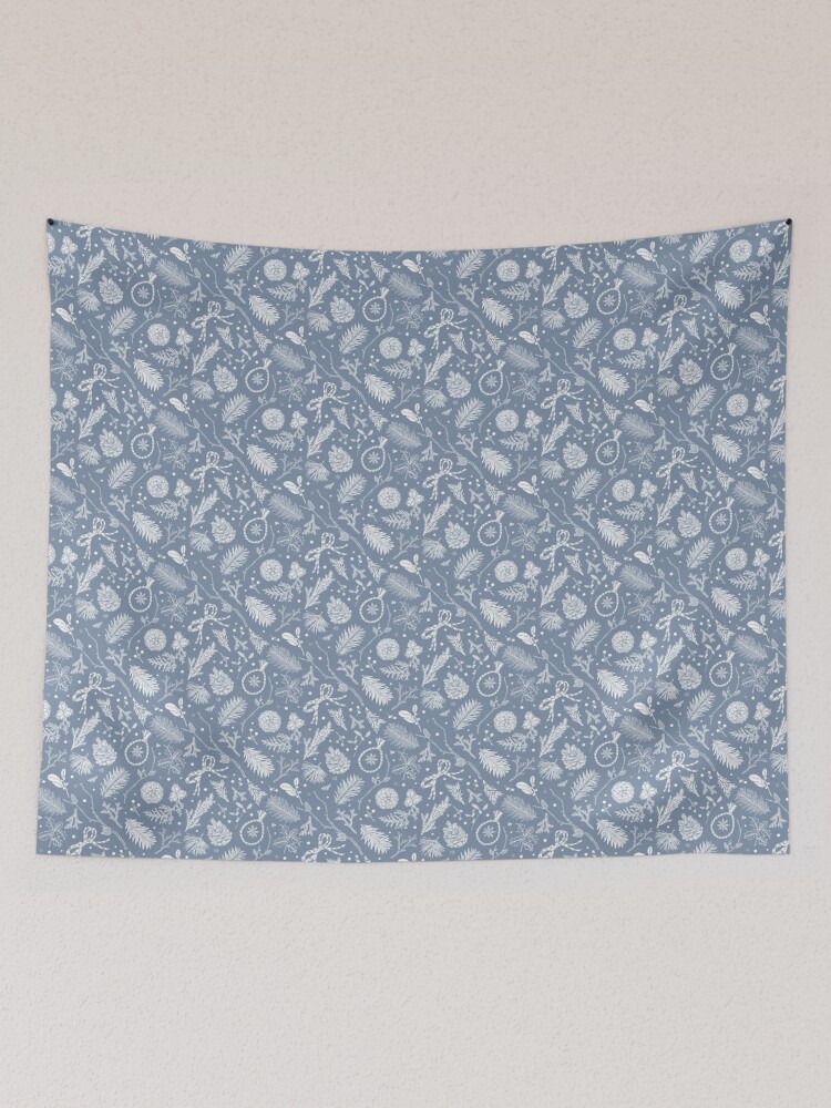 Thumbnail 2 of 3, Tapestry, Winter Evergreens Pattern On Dark Blue designed and sold by karolfuldesigns.