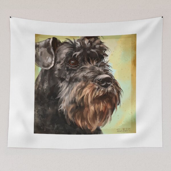 Item preview, Close up Painting of a Majestic Looking Schnauzer in Yellow Background designed and sold by ibadishi.
