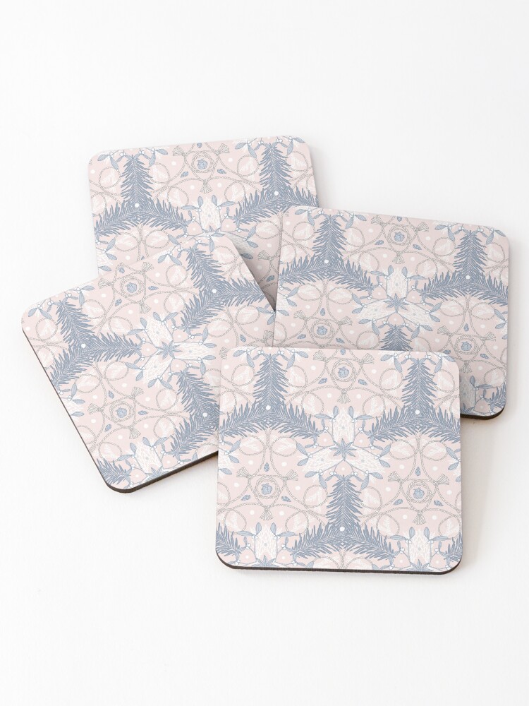Thumbnail 1 of 5, Coasters (Set of 4), Winter Evergreens - Mistletoe and Twine Pattern designed and sold by karolfuldesigns.