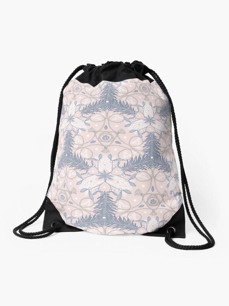 Thumbnail 1 of 3, Drawstring Bag, Winter Evergreens - Mistletoe and Twine Pattern designed and sold by karolfuldesigns.