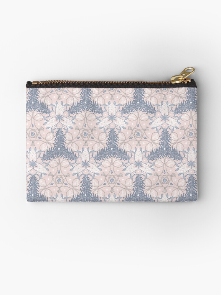 Thumbnail 1 of 4, Zipper Pouch, Winter Evergreens - Mistletoe and Twine Pattern designed and sold by karolfuldesigns.
