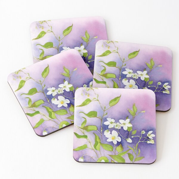 Item preview, White flowers against purple background designed and sold by LilacArtShop.